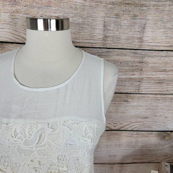 Greylin Ivory White Lace Overlay Sleeveless Tank Top Medium - Picture 2 of 8